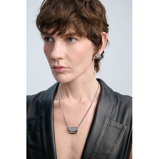 Colar Midi Cristais Op Art Prata Boho